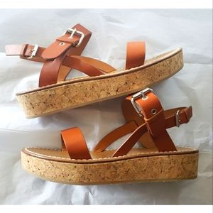 18kt Milano camel cork flatform leather sandals 39